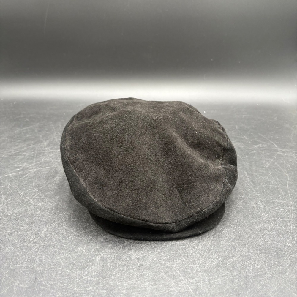 Vintage Seifter Associates Black Suede Flat Cap Newsboy Hat Made in USA Large